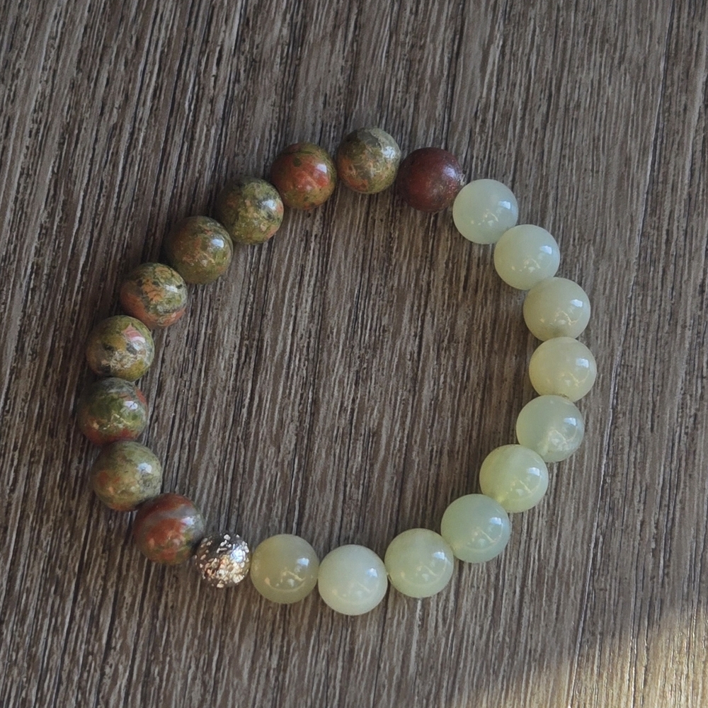 Unakite and white jade Bracelet Natural Stone